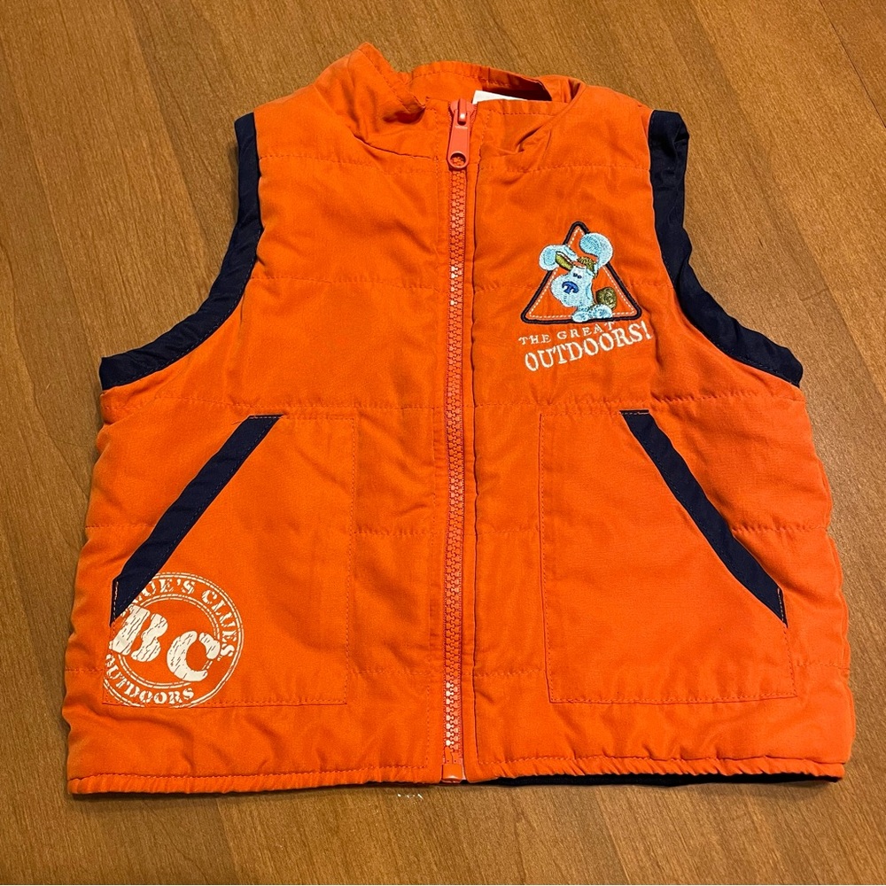Vintage Y2K Blue’s Clues Kids 18M Orange Embroidered Distressed Zip Up Vest